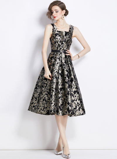 Retro Jacquard Sleeveless Slim Dress