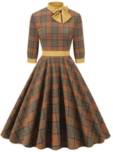 Plaid High Neck Bow Retro Dress