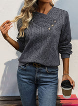 Long Sleeve Pleated Solid Color Top