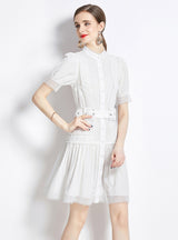 Hollow Slim Waist Shirt Dress