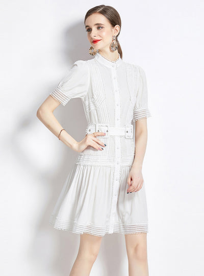 Hollow Slim Waist Shirt Dress