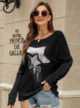 Loosely Sequined Bat Sleeve Knitted Sweater