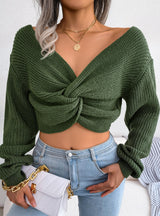 Long Sleeve Knotted Navel Knitted Sweater