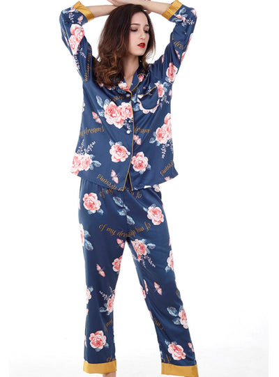 Ice Silk Satin Home Clothes Pajamas Set