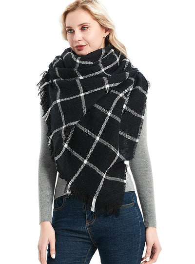 Cashmere-like Black and White Plaid Scarf