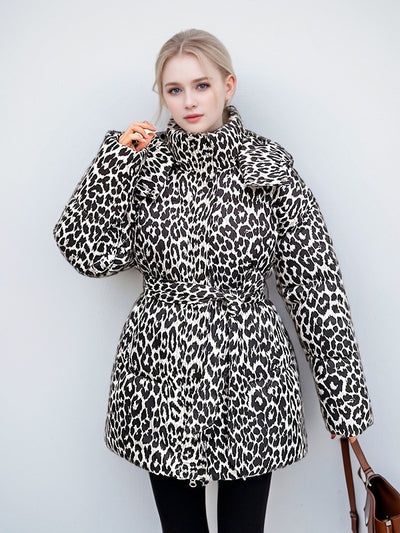 Leopard Print Cotton-padded Jacket Coat