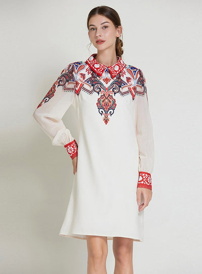 Printed Transparent Sleeve Slim Dress