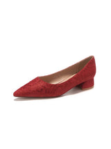 Short-heeled Pointed Red Wedding Shoes