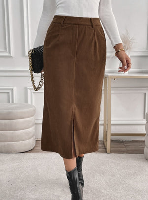 Women Retro Corduroy Split Skirt