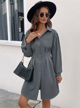 Long Sleeve Solid Color Shirt Dress