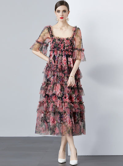 Heavy-duty Gauze Printed Long Dress