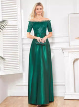 Green Short Sleeve Sequins Prom Dress