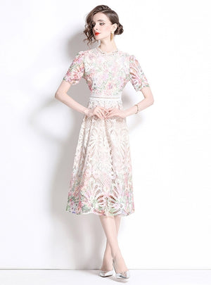 Women Slim Lace Print Long Dress