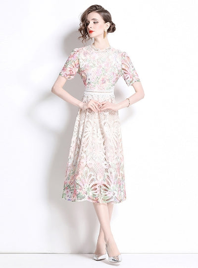 Women Slim Lace Print Long Dress