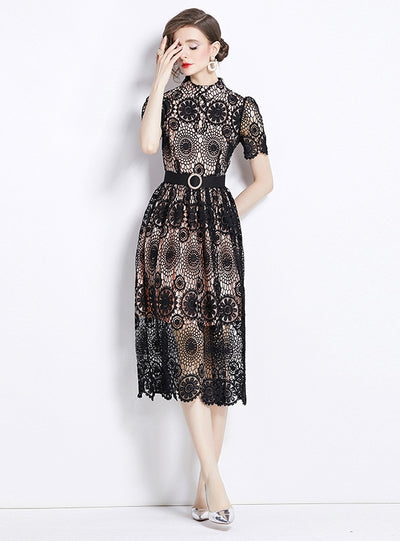 Short-sleeved Slim Lace Dress