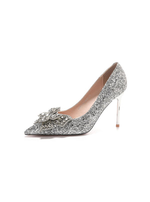 Rhinestone Bow Sequined Wedding Shoes