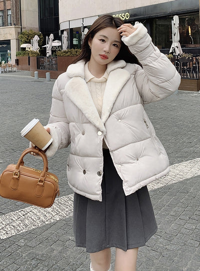 Short Loose Imitation Lamb Stitching Cotton-padded Jacket