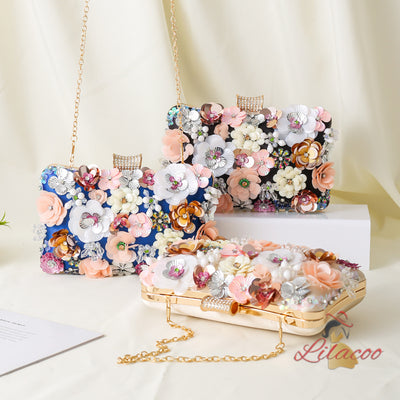 Handmade Flower Beaded Clutch Dinner Bag