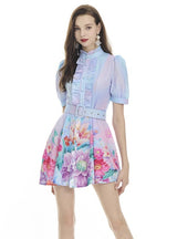 Lotus Leaf Mini Printed Short Sleeve Dress