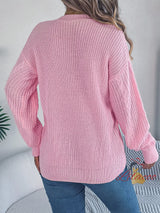 Casual V-neck Lantern Sleeve Button Sweater Coat