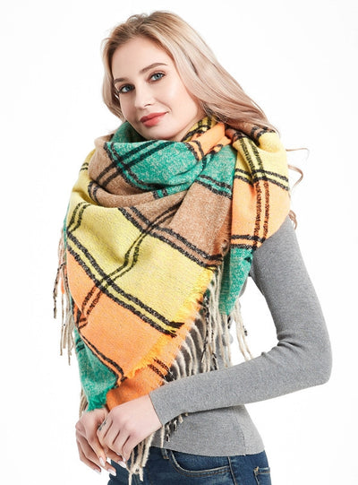 Plaid Thick Fringed Scarf Shawl