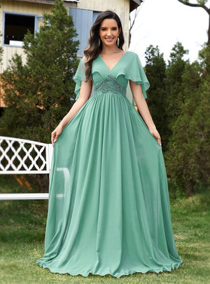 Applique Chiffon Slim Horn Sleeve Prom Dress