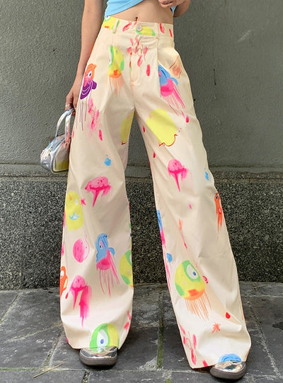 Printed Wide-leg Trousers Pant