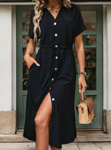 Lapel Short Sleeve Shirt Dress