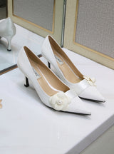 Bridal White Flower Satin High Heels Shoes