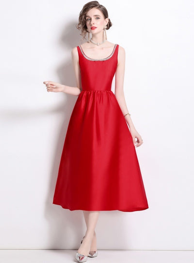 Hand-drilled Silm Waist Sling Dress