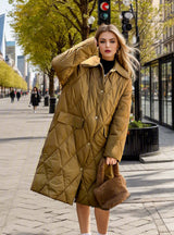 Diamond Plaid Knee-length Long Cotton-padded Coat