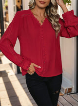 Casual Long-sleeved Red Shirt