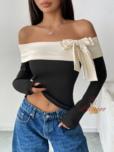 Short Long Sleeve Bow T-shirt