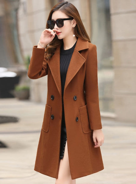 Slim Pocket Long Woolen Coat