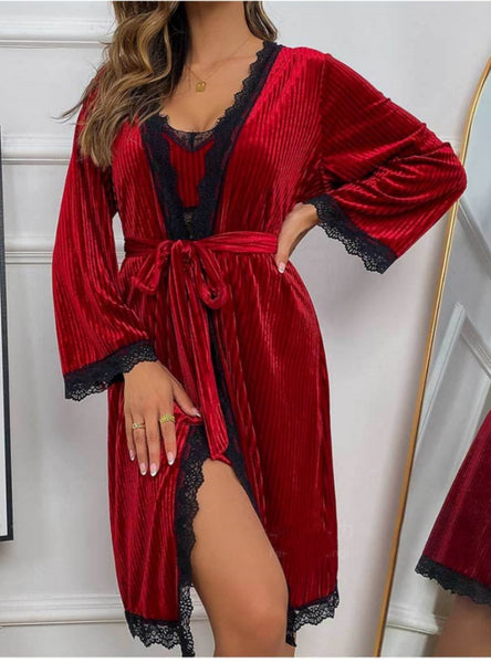 Gold Velvet Stitching Cardigan Nightgown