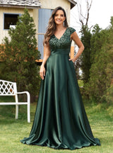 Dark Green Sequins V-neck Prom Dress