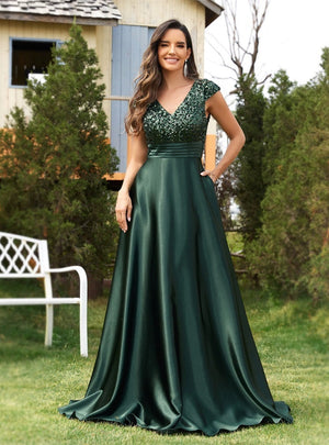 Dark Green Sequins V-neck Prom Dress