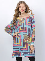 Printed Loose-fitting Bat Sleeve Sweater