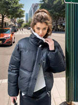 Short Leather Collar Cotton-padded Jacket