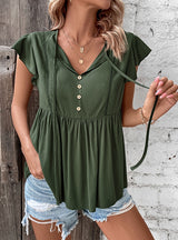 Solid Color Stitching Shirt Top