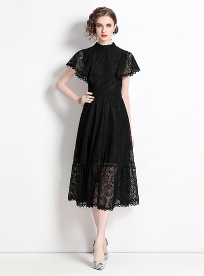 Retro Openwork Short Sleeve Lace Dress