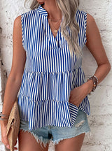 Spliced Sleeveless V-neck Striped Shirt Top