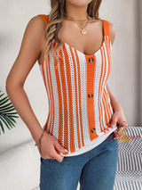 V-neck Button Contrast Hollow Suspender Top