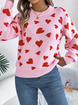 Casual Contrasting Lantern Sleeve Head Sweater