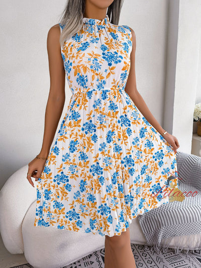 Wooden Ear Flower Pleated Dress