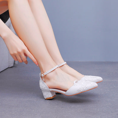 7 cm Square Thick Pointed Heels Sandals