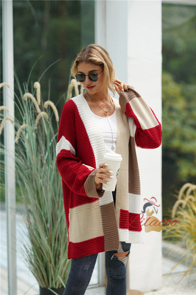 Spliced Loose Knit Plaid Sweater