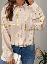 Loose Lapel Gilded Printed Shirt