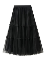 Pleated Beaded Gauze Skirt