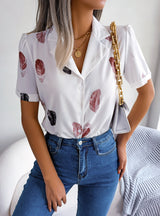 Short-sleeved Feather Print Short Sleeve Shirt